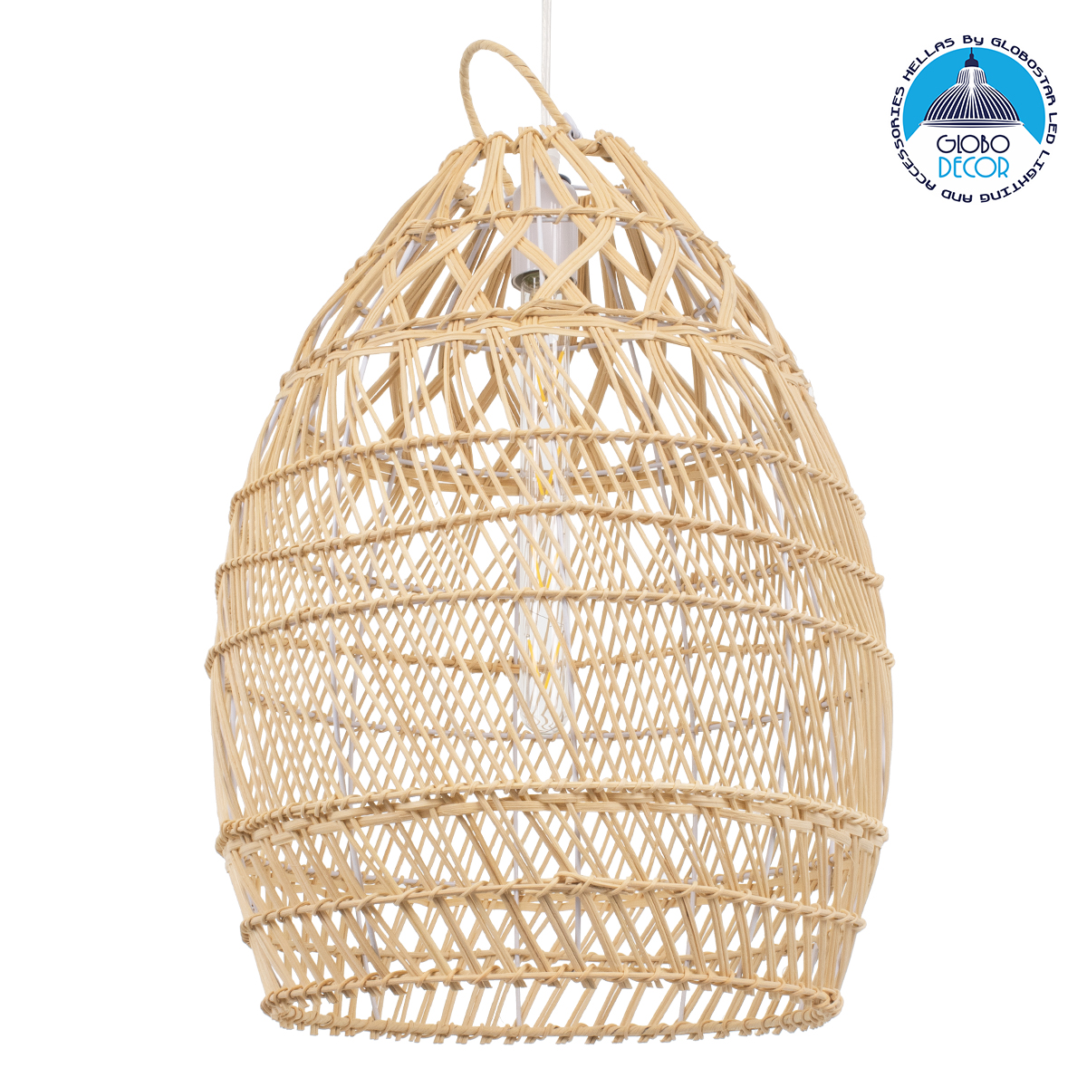 00710_1 GLOBOSTAR® TAHITI 00710 Boho Κρεμαστό Φωτιστικό Οροφής με Ντουί 1 x E27 AC 220-240V IP20 - Μπεζ - Μ38 x Π38 x Υ50cm - Image 1