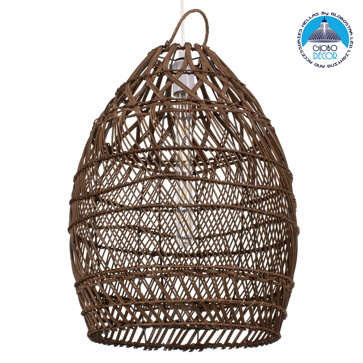 00711_1 GLOBOSTAR® TAHITI 00711 Boho Κρεμαστό Φωτιστικό Οροφής με Ντουί 1 x E27 AC 220-240V IP20 - Καφέ - Μ38 x Π38 x Υ50cm - Image 1