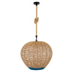 GLOBOSTAR® SIMON 00727 Boho Κρεμαστό Φωτιστικό Οροφής με Ντουί 1 x E27 AC 220-240V IP20 - Μπεζ & Μπλε - Μ50 x Π50 x Y47cm - Image 4