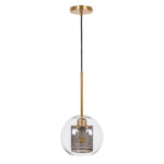 GLOBOSTAR® AVERY 00739 Μοντέρνο Κρεμαστό Φωτιστικό Οροφής με Ντουί 1 x E27 AC 220-240V IP20 - Διάφανο & Χρυσό - Μ18 x Π18 x Υ38cm - Image 4