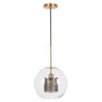GLOBOSTAR® AVERY 00740 Μοντέρνο Κρεμαστό Φωτιστικό Οροφής με Ντουί 1 x E27 AC 220-240V IP20 - Διάφανο & Χρυσό - Μ30 x Π30 x Υ48cm - Image 4