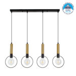 GLOBOSTAR® OLVERO 00775 Μοντέρνο Κρεμαστό Φωτιστικό Οροφής με Ντουί 4 x E27 AC 220-240V IP20 - Μαύρο & Χρυσό - Μ90 x Π18 x Y130cm