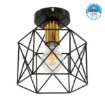 GLOBOSTAR® TRON 00792 Μοντέρνο Φωτιστικό Οροφής με Ντουί 1 x E27 AC 220-240V IP20 - Μαύρο & Χρυσό - Μ18 x Π18 x Υ19.5cm