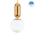 GLOBOSTAR® MAVERICK 00943 Μοντέρνο Κρεμαστό Φωτιστικό Οροφής με Ντουί 1 x E27 AC 220-240V IP20 - Χρυσό & Λευκό - Μ15 x Π15 x Υ33cm