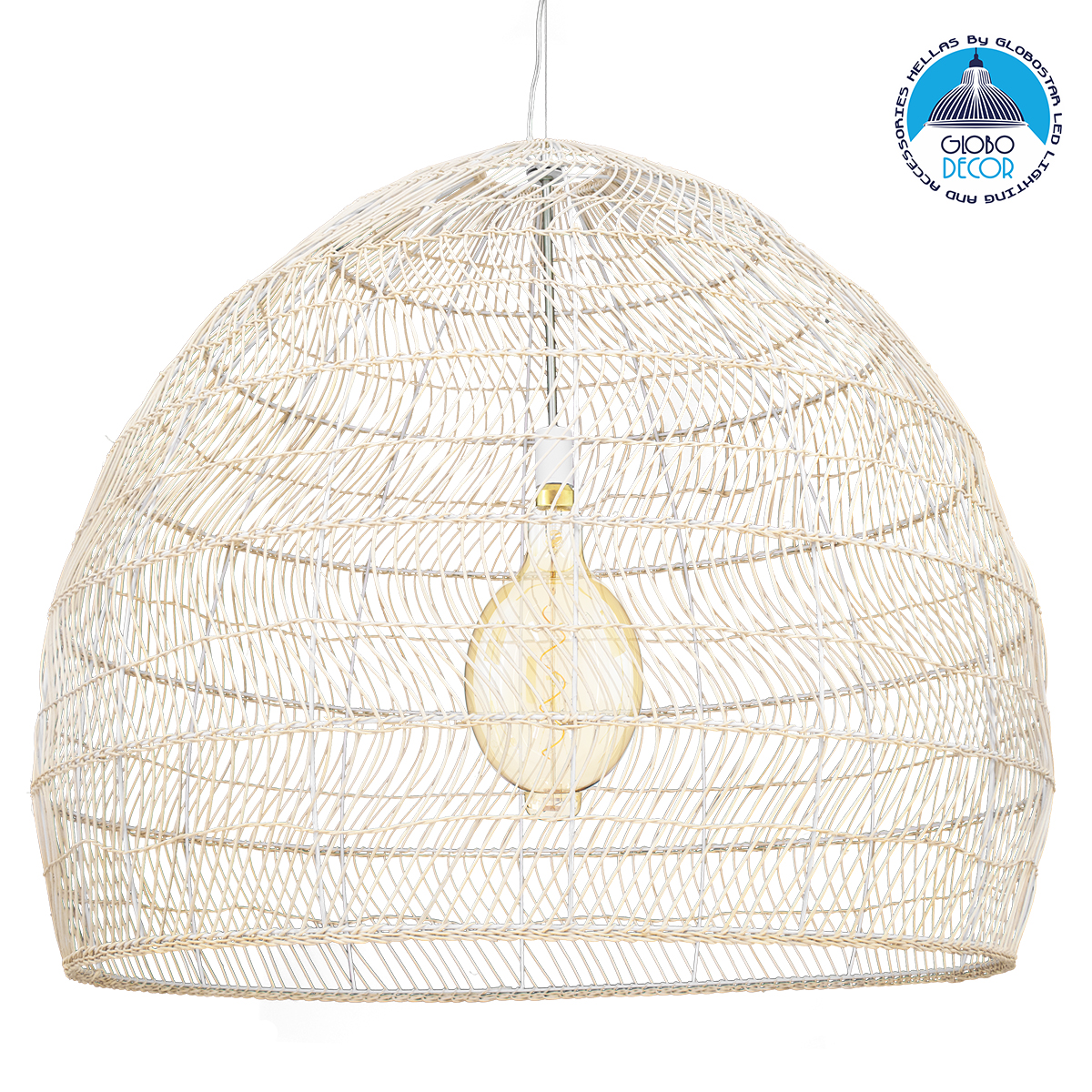 00965_1 GLOBOSTAR® MALIBU 00965 Boho Κρεμαστό Φωτιστικό Οροφής με Ντουί 1 x E27 AC 220-240V IP20 - Μπεζ - Μ100 x Π100 x Y86cm - Image 1