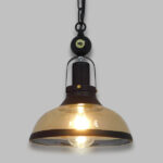 GLOBOSTAR® BILLIARD 00971 Vintage Κρεμαστό Φωτιστικό Οροφής με Ντουί 1 x E27 AC 220-240V IP20 - Mαύρο & Μελί - Μ25 x Π25 x Υ29cm - Image 2