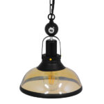 GLOBOSTAR® BILLIARD 00971 Vintage Κρεμαστό Φωτιστικό Οροφής με Ντουί 1 x E27 AC 220-240V IP20 - Mαύρο & Μελί - Μ25 x Π25 x Υ29cm - Image 5