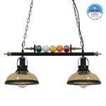 GLOBOSTAR® BILLIARD 00972 Vintage Κρεμαστό Φωτιστικό Οροφής με Ντουί 2 x E27 AC 220-240V IP20 - Mαύρο & Μελί - Μ71 x Π25 x Υ30cm