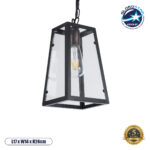 GLOBOSTAR® LIMA 01040 Vintage Κρεμαστό Φωτιστικό Οροφής με Ντουί 1 x E27 AC 220-240V IP20 - Μαύρο & Διάφανο - Μ17 x Π14 x Υ26cm