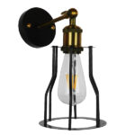 GLOBOSTAR® CATEL 01054 Vintage Φωτιστικό Τοίχου - Απλίκα με Ντουί 1 x E27 AC 220-240V IP20 - Μαύρο & Χρυσό - Μ15 x Π26 x Υ31cm - Image 2