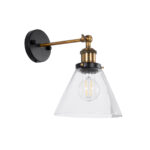 GLOBOSTAR® BINGLEY 01074 Vintage Φωτιστικό Τοίχου - Απλίκα με Ντουί 1 x E27 AC 220-240V IP20 - Διάφανο & Χρυσό - Μ18 x Π28 x Υ25cm - Image 2