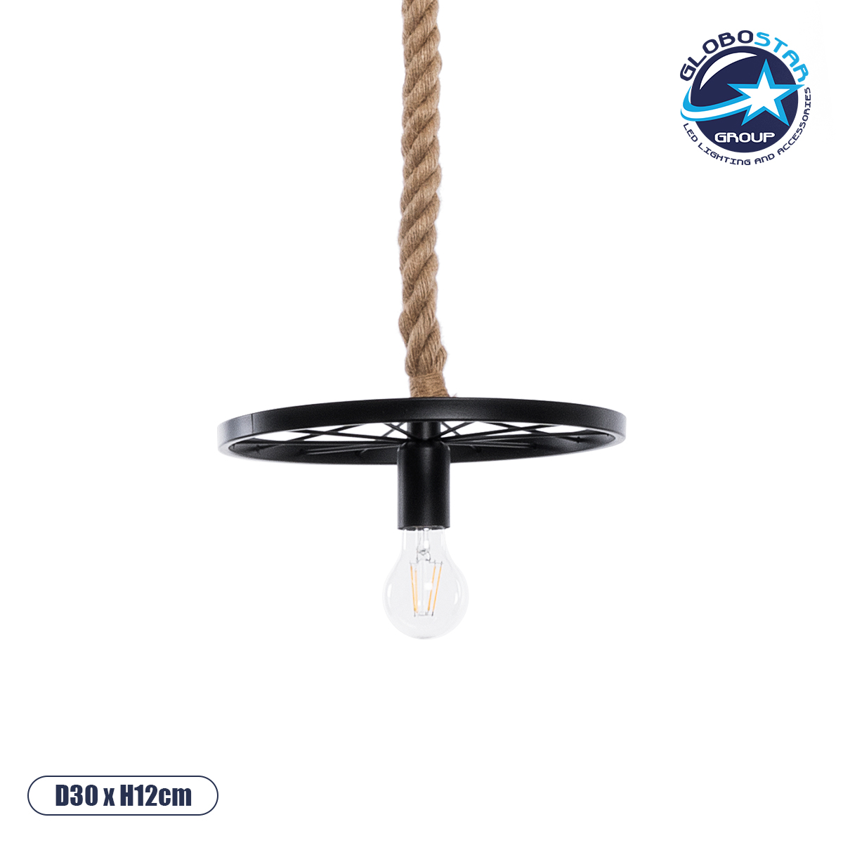 01185_1 GLOBOSTAR® VELO 01185 Vintage Κρεμαστό Φωτιστικό Οροφής με Ντουί 1 x E27 AC 220-240V IP20 - Μαύρο & Μπεζ - Μ30 x Π30 x Υ12cm - Image 1