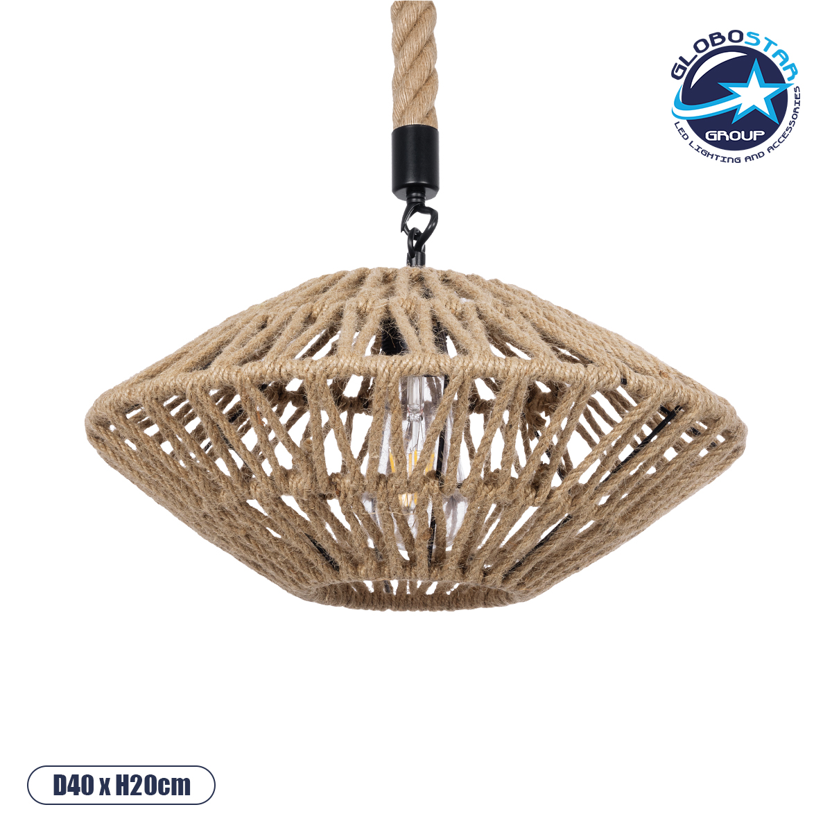01187_1 GLOBOSTAR® DOGMA 01187 Boho Κρεμαστό Φωτιστικό Οροφής με Ντουί 1 x E27 AC 220-240V IP20 - Μπεζ - Μ40 x Π40 x Υ20cm - Image 1