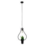 GLOBOSTAR® FLOWERPOT 10001210 Μοντέρνο Κρεμαστό Φωτιστικό Οροφής με Ντουί 1 x E27 AC 220-240V IP20 - Μαύρο & Πράσινο - Μ27 x Π27 x Υ40cm - Image 4