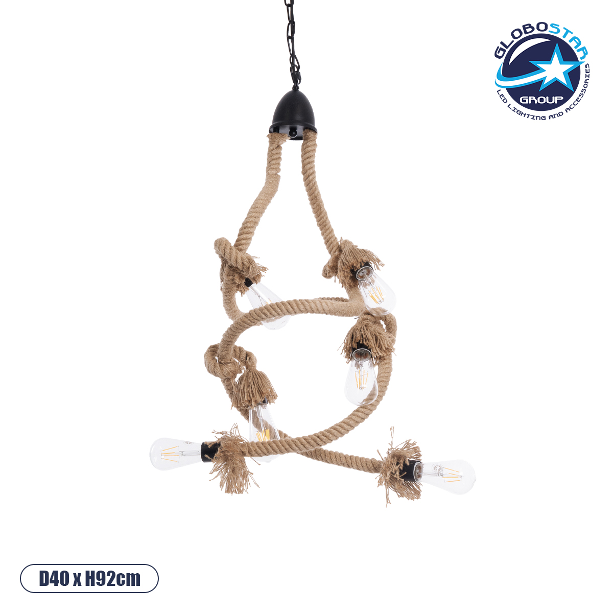 01229_1 GLOBOSTAR® HAMTINE 01229 Vintage Κρεμαστό Φωτιστικό Οροφής με Ντουί 6 x E27 AC 220-240V IP20 - Μαύρο & Μπεζ - Μ40 x Π40 x Υ92cm - Image 1