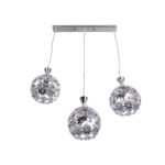 GLOBOSTAR® BOUQUET 01249 Μοντέρνο Κρεμαστό Φωτιστικό Οροφής με Ντουί 3 x E27 AC 220-240V IP20 - Ασημί & Μωβ - Μ66 x Π18 x Υ24cm - Image 5