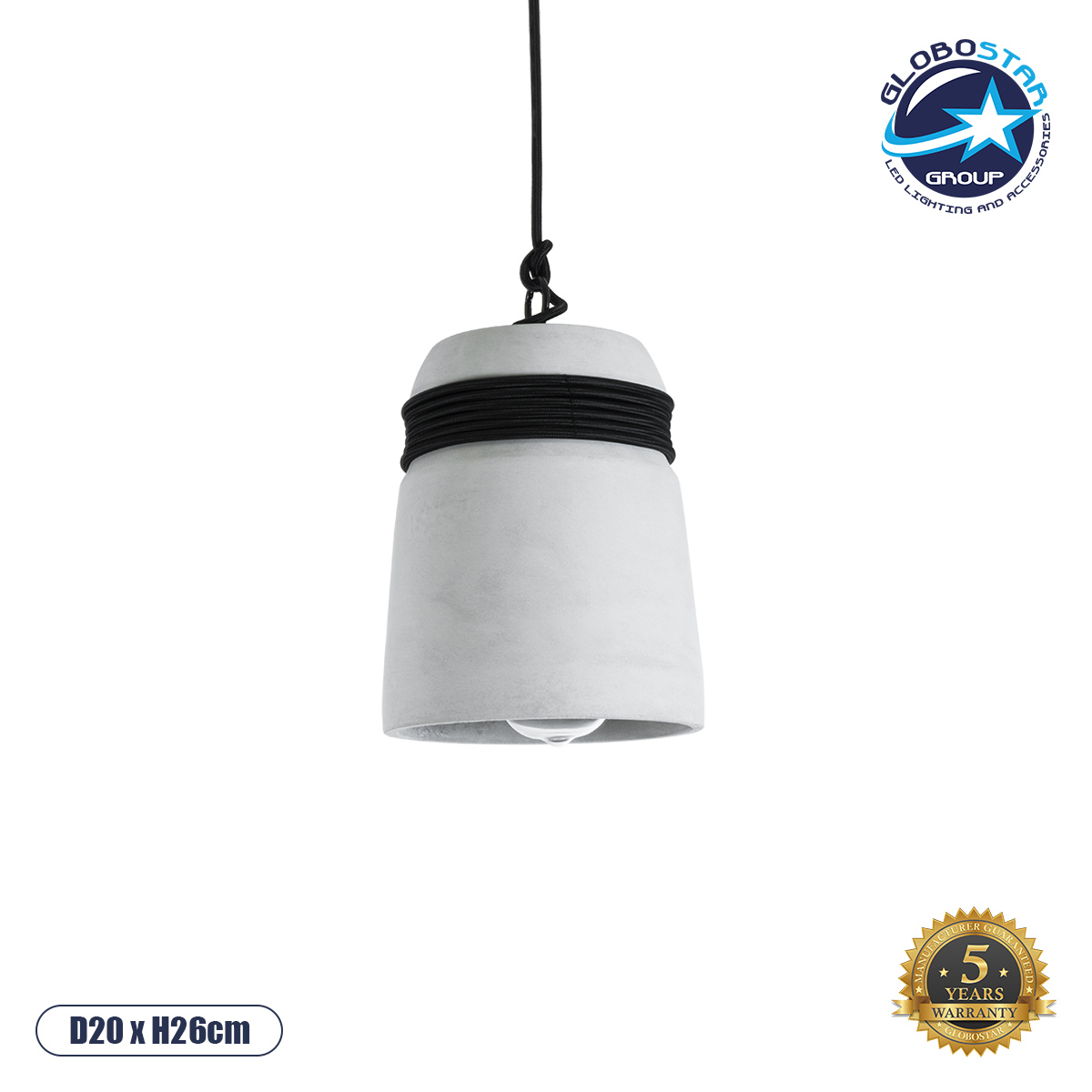 01320_1 GLOBOSTAR® TRIBECA 01320 Μοντέρνο Κρεμαστό Φωτιστικό Οροφής με Ντουί 1 x E27 AC 220-240V IP20 - Γκρι & Μαύρο - Μ20 x Π20 x Υ26cm - Image 1