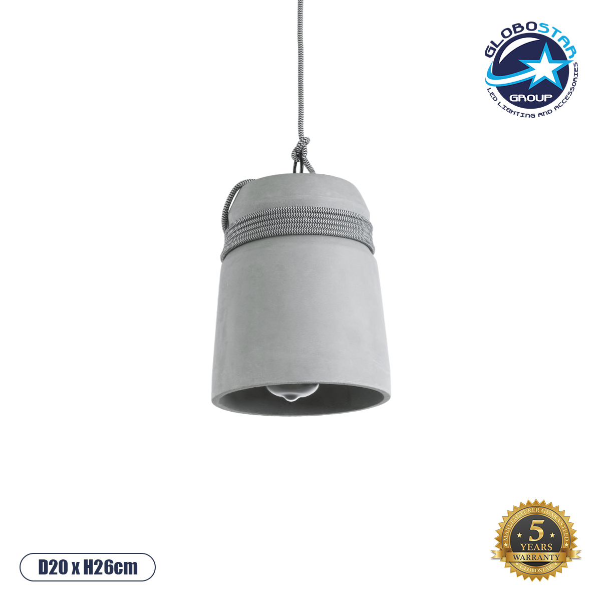 01321_1 GLOBOSTAR® TRIBECA 01321 Μοντέρνο Κρεμαστό Φωτιστικό Οροφής με Ντουί 1 x E27 AC 220-240V IP20 - Γκρι - Μ20 x Π20 x Υ26cm - Image 1