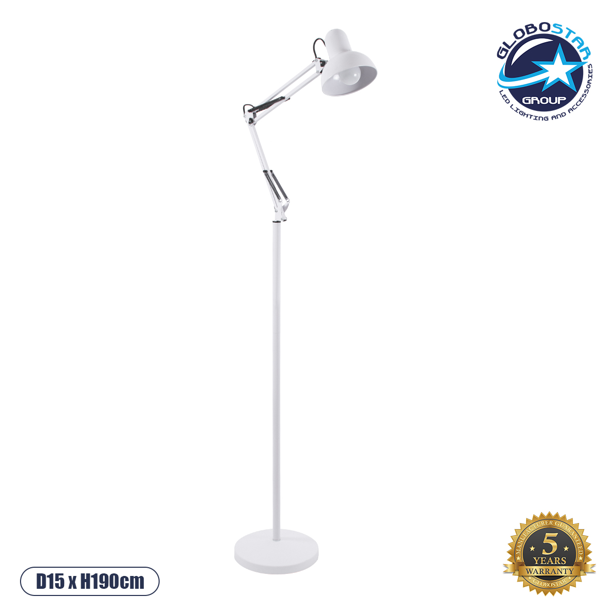 01471_1_ GLOBOSTAR® AUDREY 01471 Vintage Επιδαπέδιο Φωτιστικό με Ντουί 1 x E27 AC 220-240V IP20 - Λευκό - Μ15 x Π15 x Υ190cm - Image 1