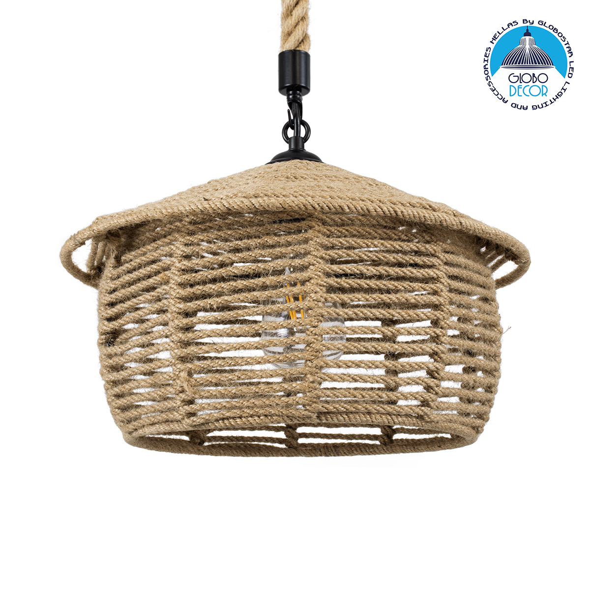 01607_1 GLOBOSTAR® SPIRIT 01607 Boho Κρεμαστό Φωτιστικό Οροφής με Ντουί 1 x E27 AC 220-240V IP20 - Μπεζ - Μ35 x Π35 x Y30cm - Image 1