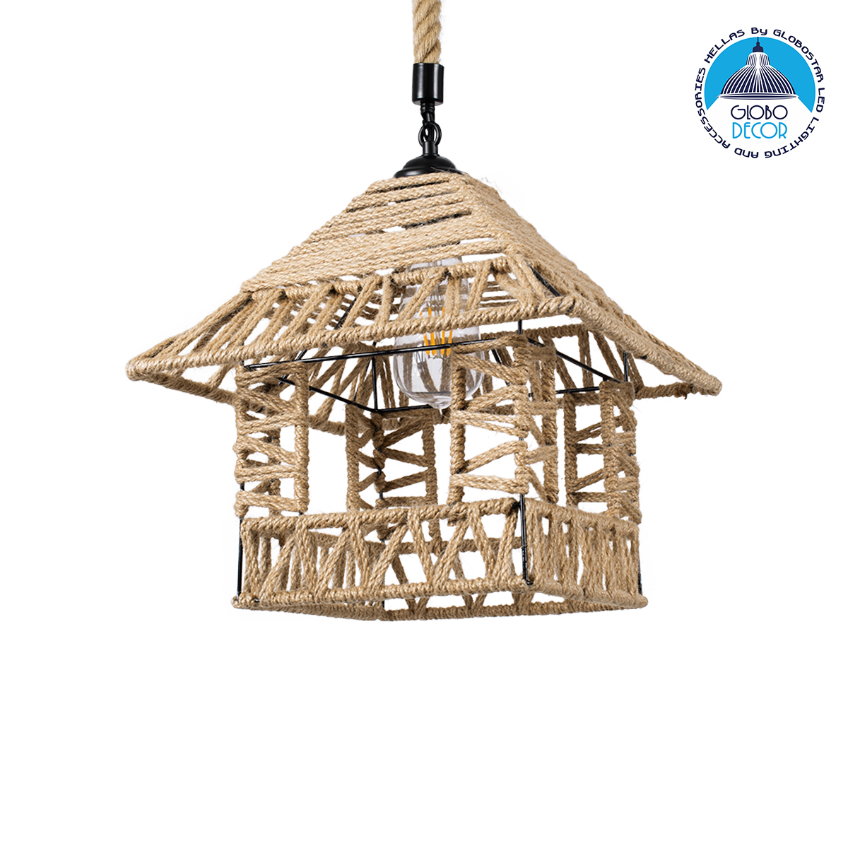 01613_1 GLOBOSTAR® SPIKY 01613 Boho Κρεμαστό Φωτιστικό Οροφής με Ντουί 1 x E27 AC 220-240V IP20 - Μπεζ - Μ43 x Π43 x Y28cm - Image 1