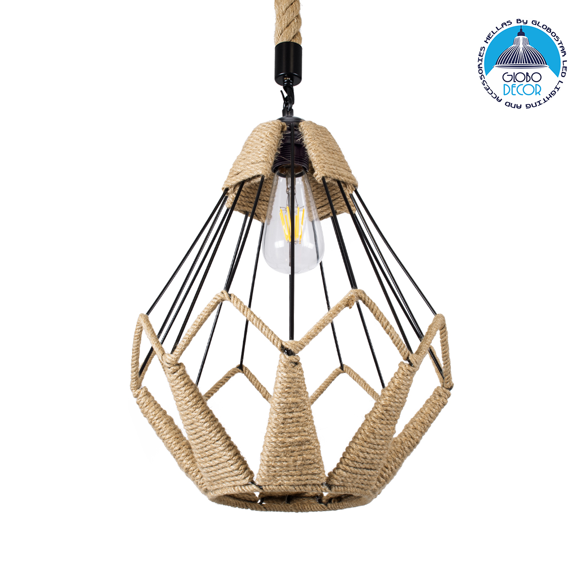 01617_1 GLOBOSTAR® CONICAL 01617 Vintage Κρεμαστό Φωτιστικό Οροφής με Ντουί 1 x E27 AC 220-240V IP20 - Μαύρο & Μπεζ - Μ30 x Π30 x Υ40cm - Image 1