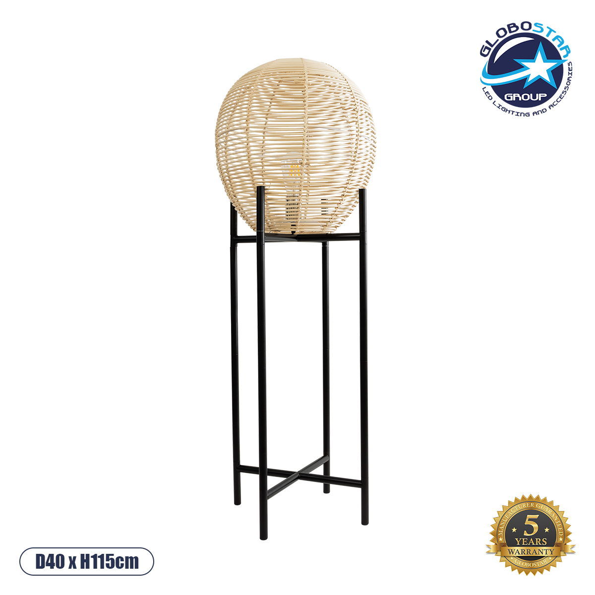 02015_1 GLOBOSTAR® NERINA 02015 Boho Επιδαπέδιο Φωτιστικό με Ντουί 1 x E27 AC 220-240V IP20 - Μαύρο & Μπεζ - Μ40 x Π40 x Υ115cm - Image 1