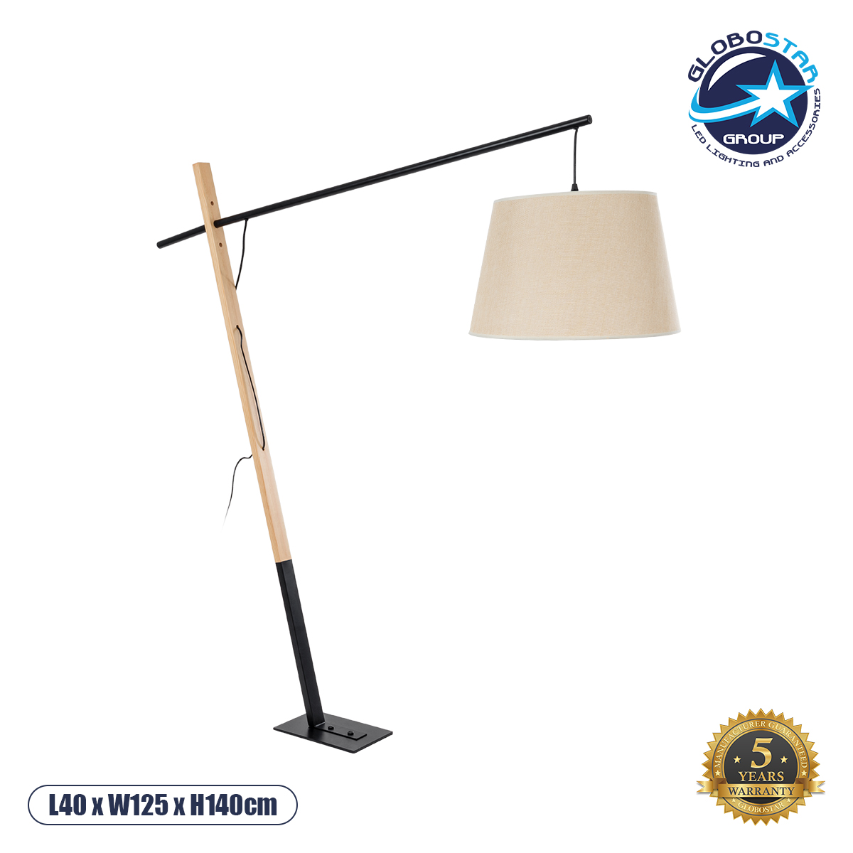 02030_1 GLOBOSTAR® KELSIE 02030 Μοντέρνο Επιδαπέδιο Φωτιστικό με Ντουί 1 x E27 AC 220-240V IP20 - Μαύρο & Μπεζ - Μ40 x Π125 x Υ140cm - Image 1