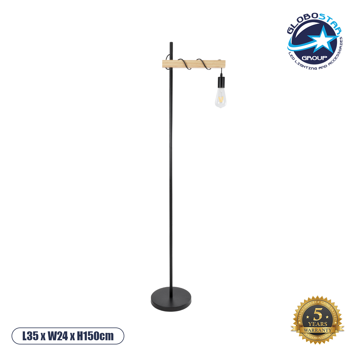 02033_1 GLOBOSTAR® MINDELO 02033 Μοντέρνο Επιδαπέδιο Φωτιστικό με Ντουί 1 x E27 AC 220-240V IP20 - Μαύρο & Μπεζ - Μ35 x Π24 x Υ150cm - Image 1