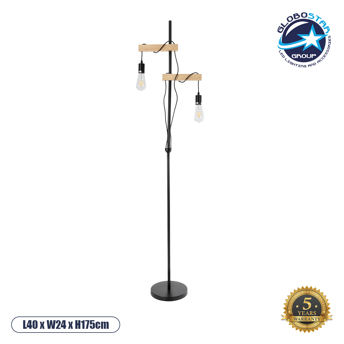 02034_1 GLOBOSTAR® MINDELO 02034 Μοντέρνο Επιδαπέδιο Φωτιστικό με Ντουί 2 x E27 AC 220-240V IP20 - Μαύρο & Μπεζ - Μ40 x Π24 x Υ175cm - Image 1