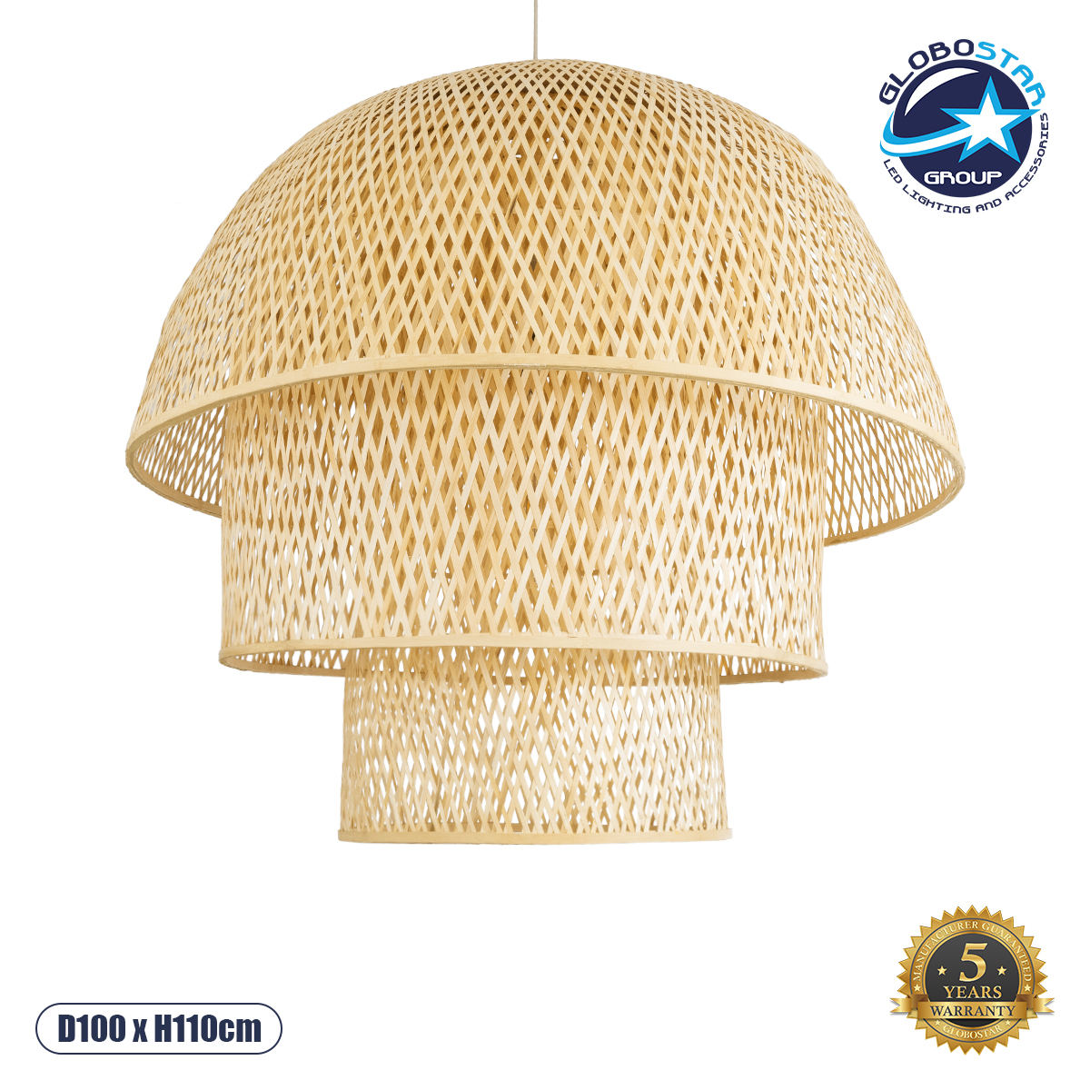 02046_1 GLOBOSTAR® HIROKA 02046 Boho Κρεμαστό Φωτιστικό Οροφής με Ντουί 1 x E27 AC 220-240V IP20 - Μπεζ - Μ100 x Π100 x Υ110cm - Image 1
