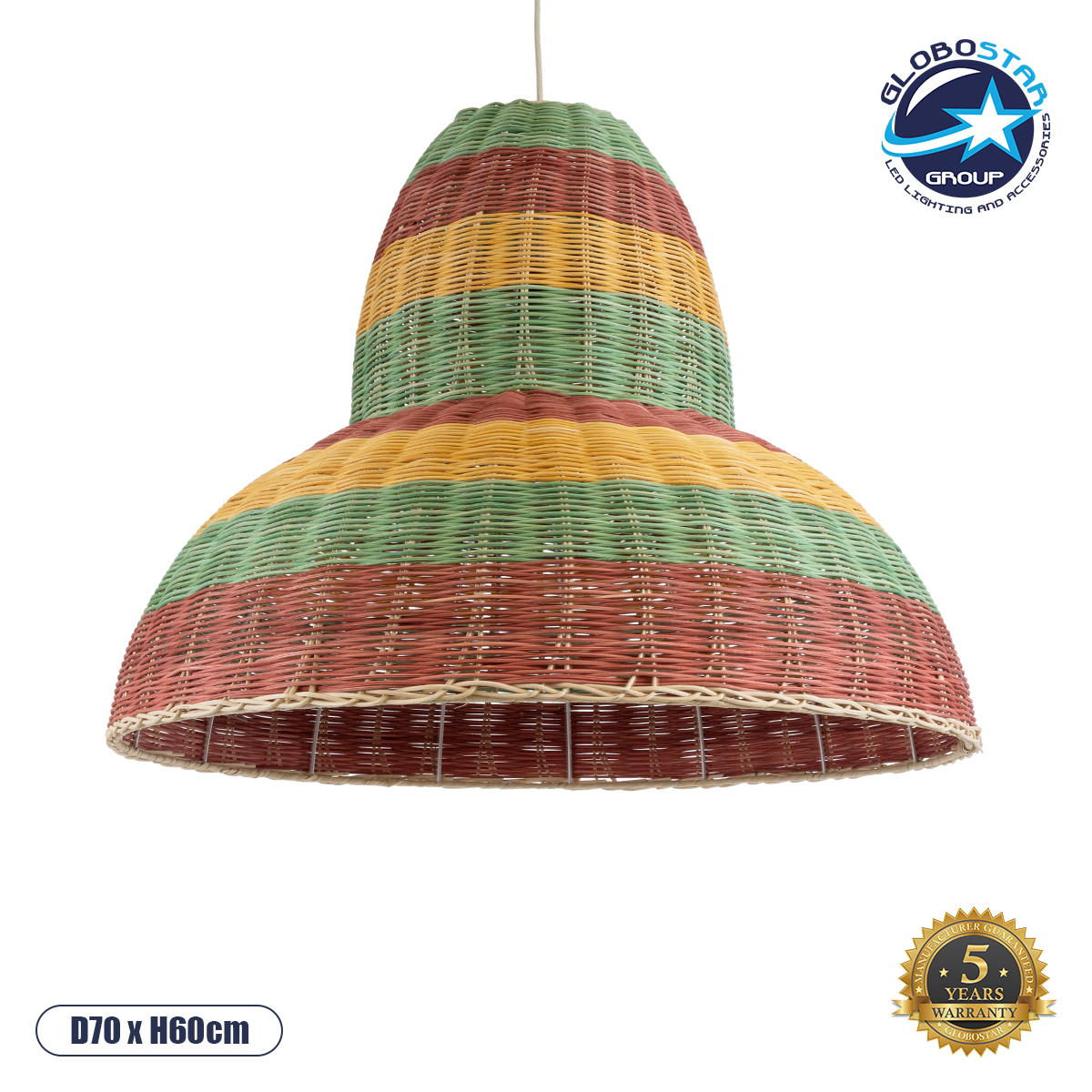 02058_1 GLOBOSTAR® CABALLEROS 02058 Boho Κρεμαστό Φωτιστικό Οροφής με Ντουί 1 x E27 AC 220-240V IP20 - Πολύχρωμο - Μ70 x Π70 x Υ60cm - Image 1