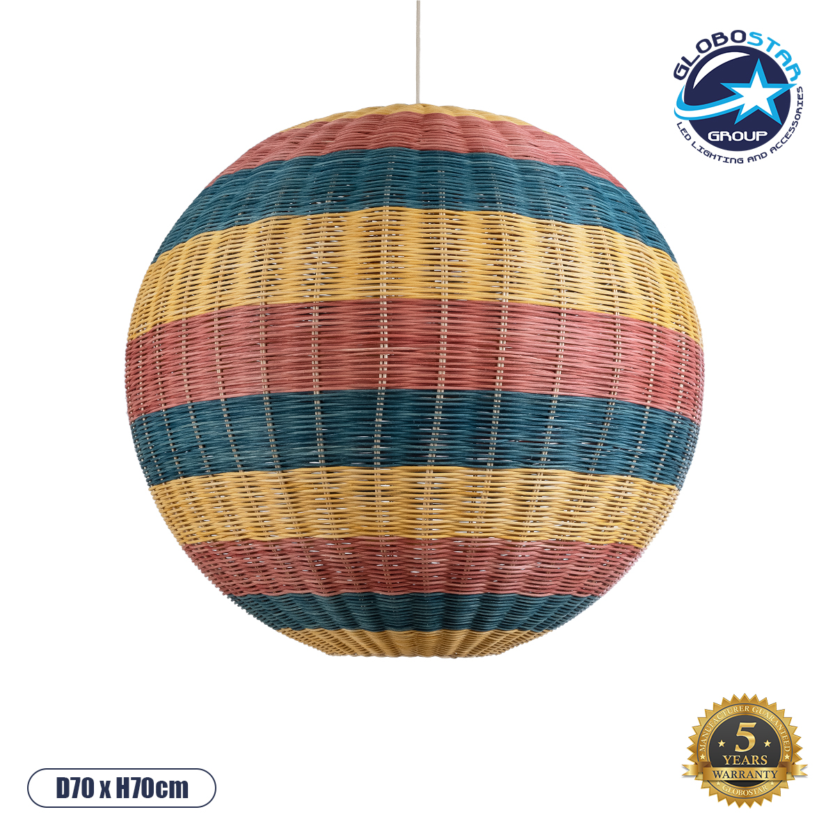 02063_1 GLOBOSTAR® CABALLEROS 02063 Boho Κρεμαστό Φωτιστικό Οροφής με Ντουί 1 x E27 AC 220-240V IP20 - Πολύχρωμο - Μ70 x Π70 x Υ70cm - Image 1