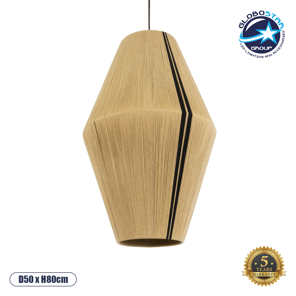 02077_1 GLOBOSTAR® SALERNO 02077 Boho Κρεμαστό Φωτιστικό Οροφής με Ντουί 1 x E27 AC 220-240V IP20 - Μπεζ & Μαύρο - Μ50 x Π50 x Υ80cm - Image 1