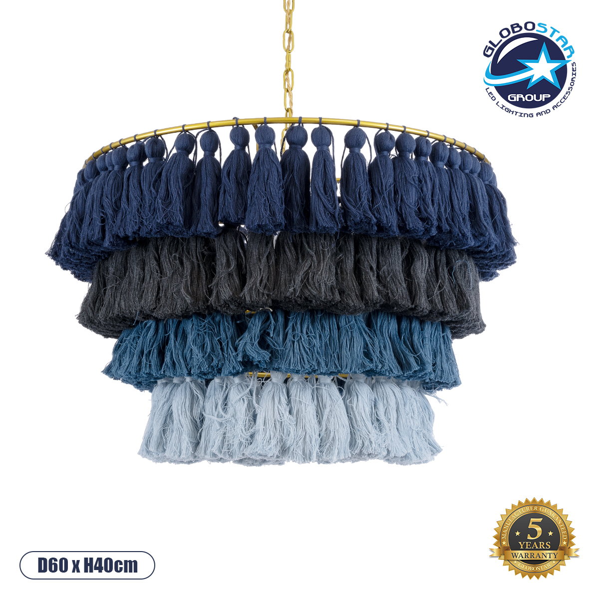 02089_1 GLOBOSTAR® MISSOULA 02089 Boho Κρεμαστό Φωτιστικό Οροφής με Ντουί 1 x E27 AC 220-240V IP20 - Πολύχρωμο - Μ60 x Π60 x Υ40cm - Image 1