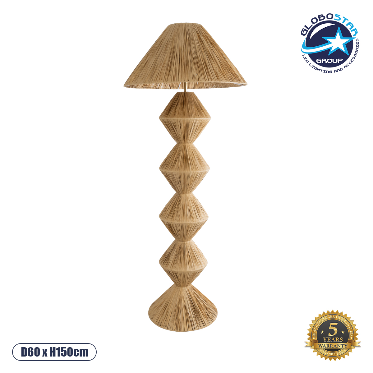 02108_1 GLOBOSTAR® LUANA 02108 Boho Επιδαπέδιο Φωτιστικό με Ντουί 1 x E27 AC 220-240V IP20 - Μπεζ - Μ60 x Π60 x Υ150cm - Image 1