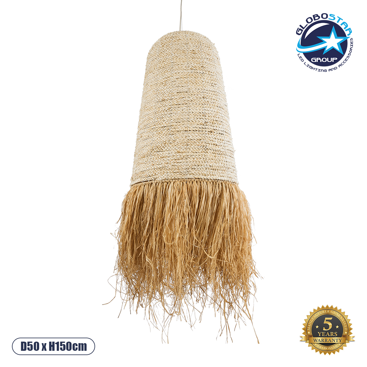 02171_1 GLOBOSTAR® LETA 02171 Boho Κρεμαστό Φωτιστικό Οροφής με Ντουί 1 x E27 AC 220-240V IP20 - Μπεζ - Μ50 x Π50 x Υ150cm - Image 1