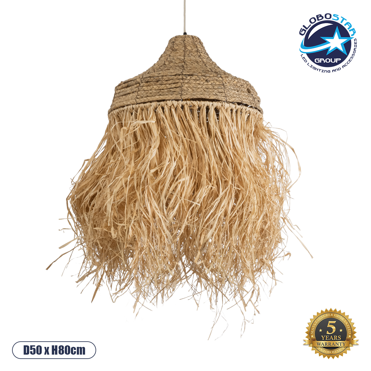 02185_1 GLOBOSTAR® PORTOFERRAIO 02185 Boho Κρεμαστό Φωτιστικό Οροφής με Ντουί 1 x E27 AC 220-240V IP20 - Μπεζ - Μ50 x Π50 x Υ80cm - Image 1