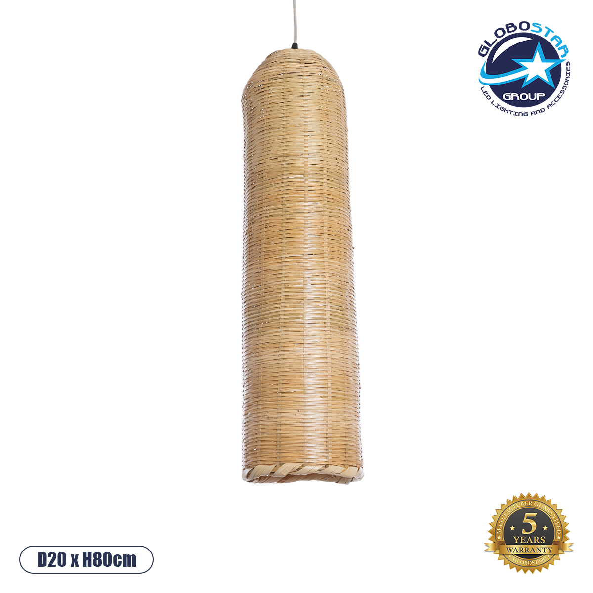 02349_01 GLOBOSTAR® WAIKIKI 02349 Boho Κρεμαστό Φωτιστικό Οροφής με Ντουί 1 x E27 AC 220-240V IP20 - Μπεζ - Μ20 x Π20 x Υ80cm - Image 1