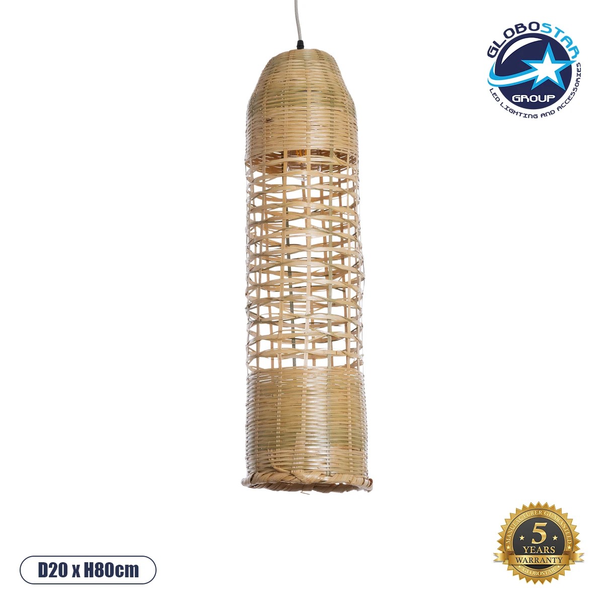 02350_01 GLOBOSTAR® WAIKIKI 02350 Boho Κρεμαστό Φωτιστικό Οροφής με Ντουί 1 x E27 AC 220-240V IP20 - Μπεζ - Μ20 x Π20 x Υ80cm - Image 1