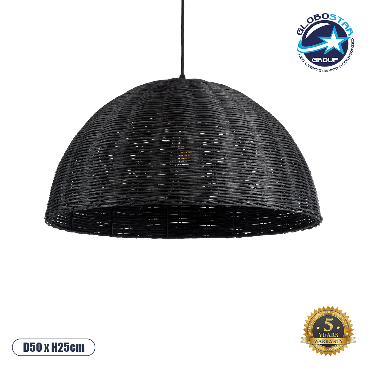 02383_1 GLOBOSTAR® MONTANA 02383 Boho Κρεμαστό Φωτιστικό Οροφής με Ντουί 1 x E27 AC 220-240V IP20 - Μαύρο - Μ50 x Π50 x Υ25cm - Image 1
