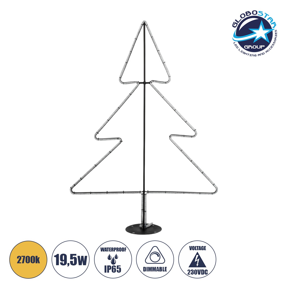 03d116_xmas_tree_small_1 GLOBOSTAR® XMAS-TREE-SMALL Χριστουγεννιάτικο Διακοσμητικό Φωτιστικό LED 19,5W 780lm 360° AC 220-240V Αδιάβροχο IP65 Θερμό Λευκό 2700K - Μαύρο & Διάφανο - M102 x Π25 x Υ142cm - 2 Χρόνια Εγγύηση - Image 1