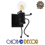 GLOBOSTAR® LITTLEMAN 01388 Vintage Φωτιστικό Τοίχου - Απλίκα με Ντουί 1 x E27 AC 220-240V IP20 - Μαύρο - Μ12 x Π19 x Υ17cm