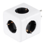 GLOBOSTAR® POWERCUBE 79627 Πολύπριζο 5 Θέσεων με 5 x EU Schuko Πρίζες Ασφαλείας Childproof AC 220-240V 3680W/16A Max Load IP20 - Λευκό & Γκρι - Μ7.5 x Π11.5 x Υ7.5cm - Image 2