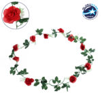 GloboStar® 78129 Τεχνητό Κρεμαστό Φυτό Διακοσμητική Γιρλάντα Λουλουδιών με 10 Κόκκινα Τριαντάφυλλα & Πράσινο Φύλλωμα M20 x Υ220 x Π20cm