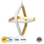 GLOBOSTAR® ROSE 61066 Μοντέρνο Κρεμαστό Φωτιστικό Οροφής LED 22W 2640lm 300° AC 220-240V IP20 Ρυθμιζόμενο Λευκό CCT με On/Off 2700K/4500K/6000K - Lumileds SMD Chip - Χρυσό Βούρτσας - Μ24 x Π22 x Υ24cm - 3 Χρόνια Εγγύηση - Image 2