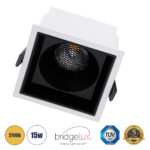 GLOBOSTAR® PLUTO-B 60277 Χωνευτό Downlight Σποτ με Honeycomb Anti Glare Reflector LED 15W 1875lm 38° AC 220-240V IP20 Θερμό Λευκό 2700K - Bridgelux COB Chip & TÜV SÜD Driver - Λευκό & Μαύρο Ματ - Μ10.4 x Π10.4 x Υ6.5cm / Q9.5 x 9.5cm - 5 Χρόνια Εγγύηση - Image 2