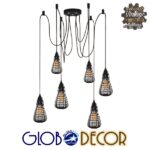 GLOBOSTAR® DROPS 01059 Vintage Κρεμαστό Φωτιστικό Οροφής με Ντουί 6 x E27 AC 220-240V IP20 - Μαύρο - 120cm