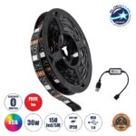 GLOBOSTAR® CHROMAWAVE 90759 Σετ Ταινίας με Λειτουργία μέσω Bluetooth & WiFi APP LED 36W 2160lm 120° DC 5V με USB 2.0 IP20 150 x SMD5050 Chip Πολύχρωμο RGB Dimmable - Sanan SMD Chip - Μ500 x Π1 x Υ0.2cm - Ρολό 5 Μέτρων - 2 Χρόνια Εγγύηση