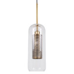 GLOBOSTAR® AVERY 00741 Μοντέρνο Κρεμαστό Φωτιστικό Οροφής με Ντουί 1 x E27 AC 220-240V IP20 - Διάφανο & Χρυσό - Μ15 x Π15 x Υ60cm - Image 2